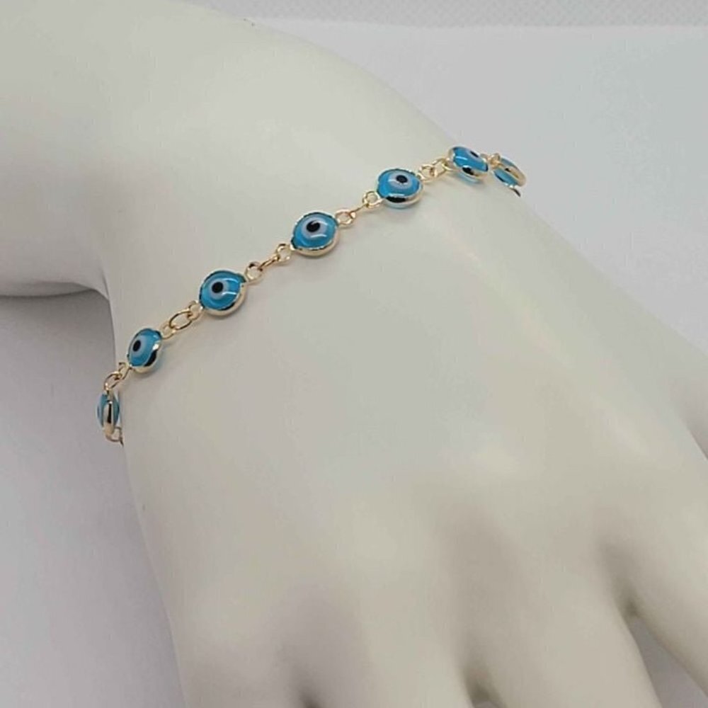 Brazilian 18k Gold Filled Baby Blue Evil Eye Bracelet